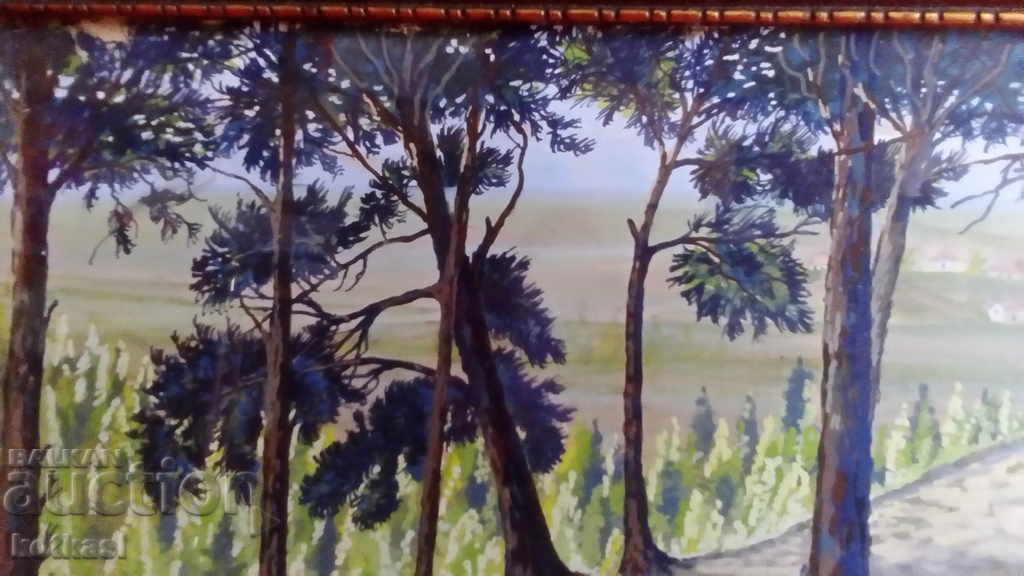 Old painting Forest landscape watercolor frame glass author - 5 Old painting Forest landscape watercolor frame glass author - 5