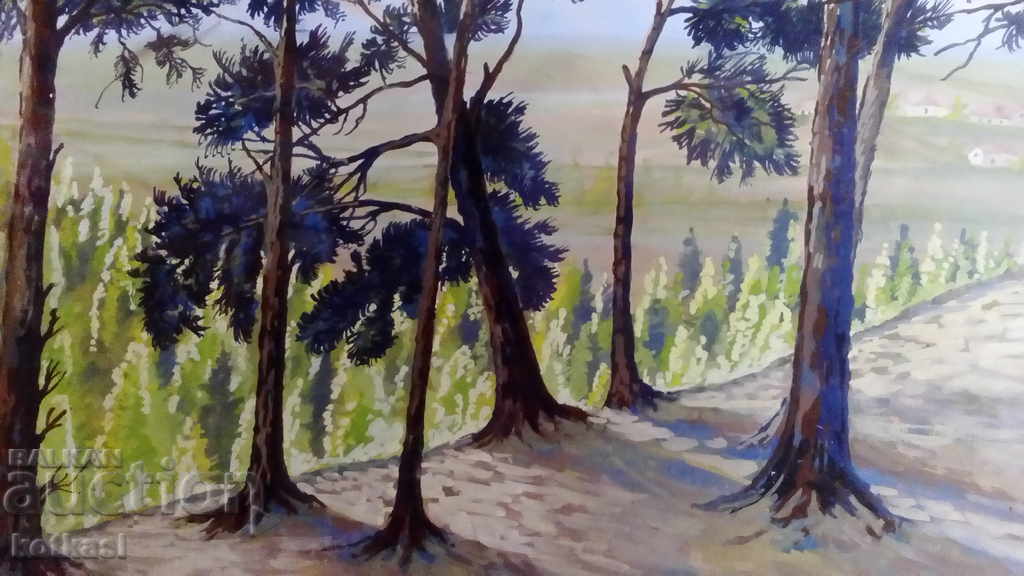 Old painting Forest landscape watercolor frame glass author - 6 Old painting Forest landscape watercolor frame glass author - 6