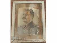 OLD PICTURE-LITHOGRAPHY-PORTRAIT OF STALIN IN A FRAME