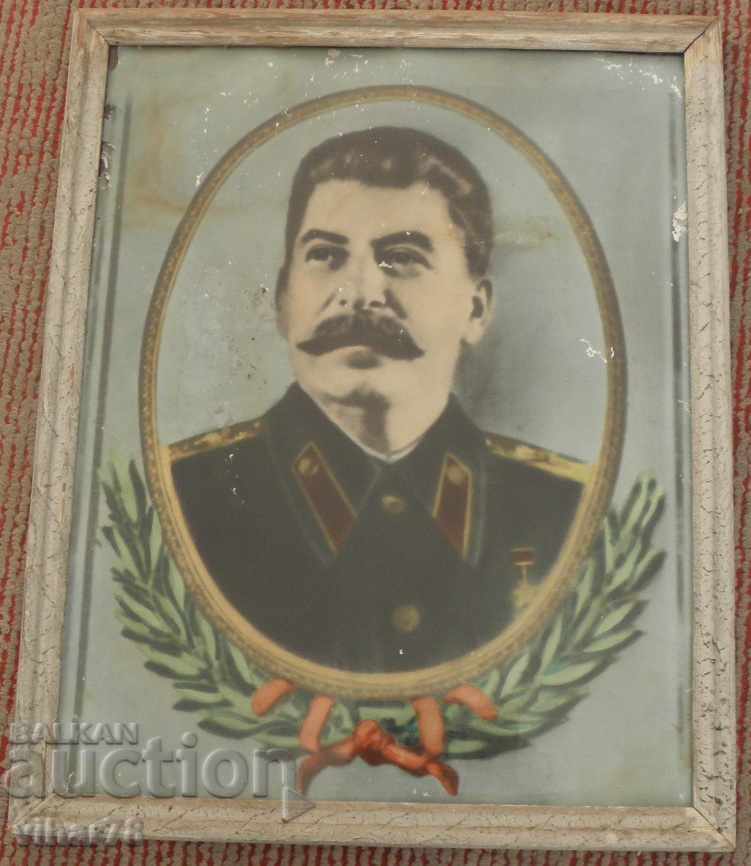 Auction  OLD PICTURE-LITHOGRAPHY-PORTRAIT OF STALIN IN A FRAME