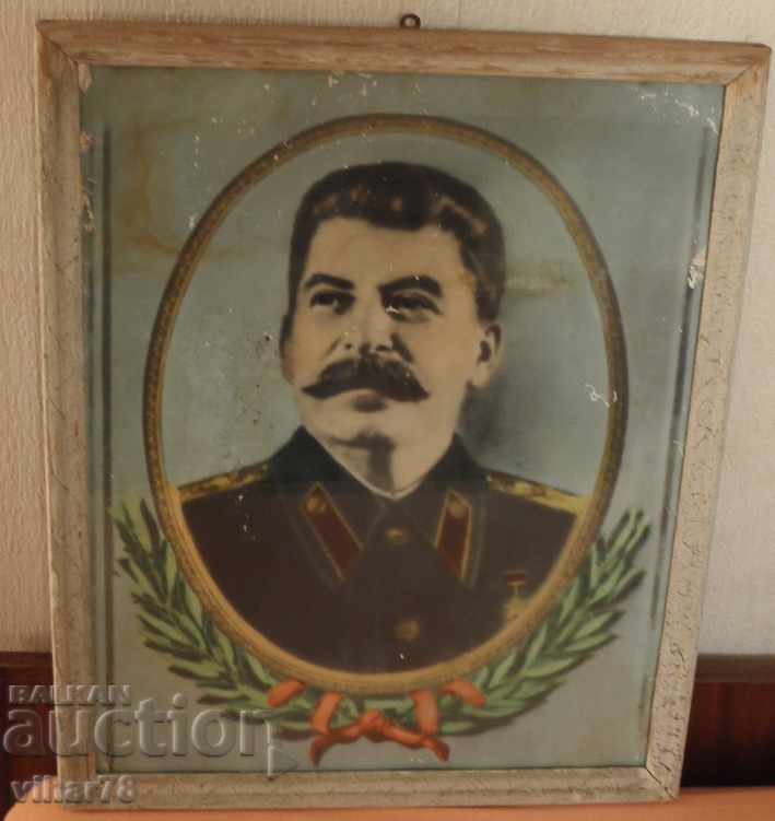 OLD PICTURE-LITHOGRAPHY-PORTRAIT OF STALIN IN A FRAME - 5