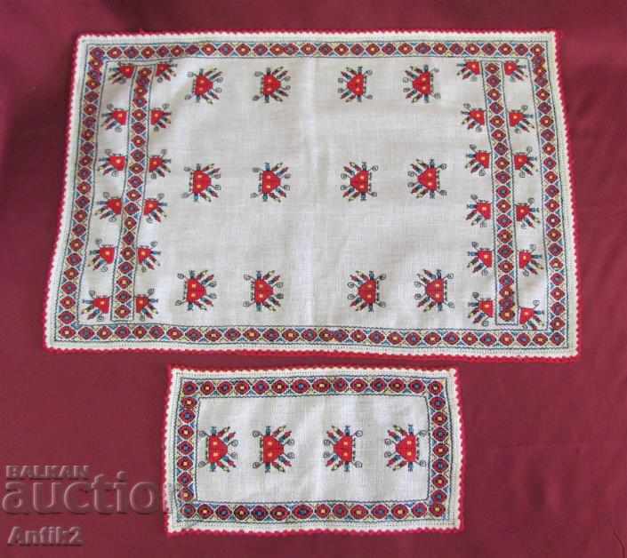 19th Century 2 pieces Hand Embroidery Box, Tablecloth
