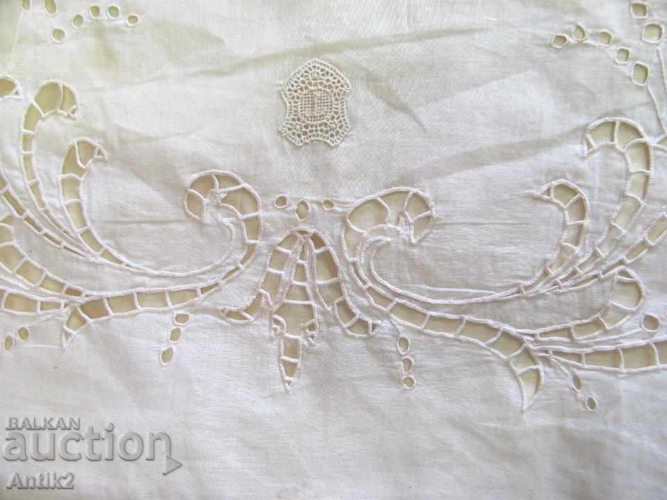 Auction 19th Century Cut Embroidery with Monogram Pillow Auction 19th Century Cut Embroidery with Monogram Pillow
