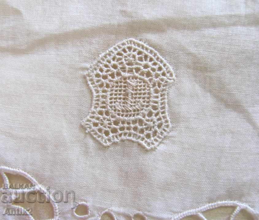 Delivery of 19th Century Cut Embroidery with Monogram Pillow Delivery of 19th Century Cut Embroidery with Monogram Pillow