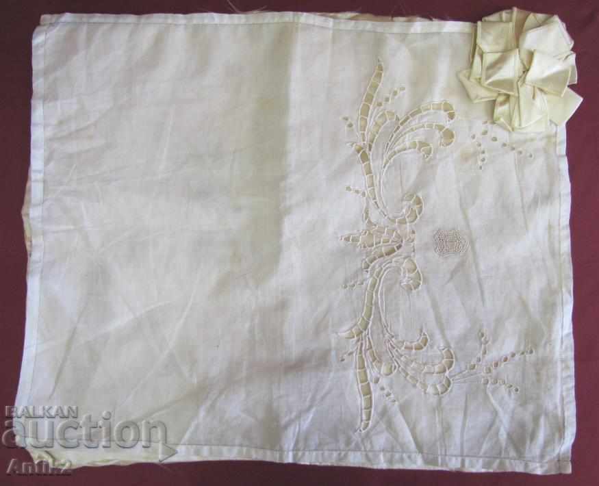 19th Century Cut Embroidery with Monogram Pillow
