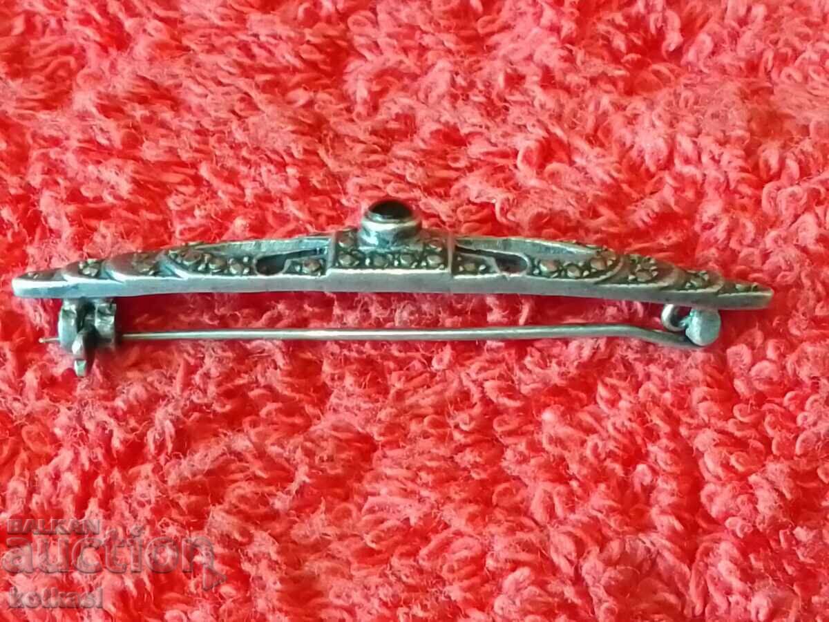 Old silver hallmarked brooch with semi-precious stones - 5