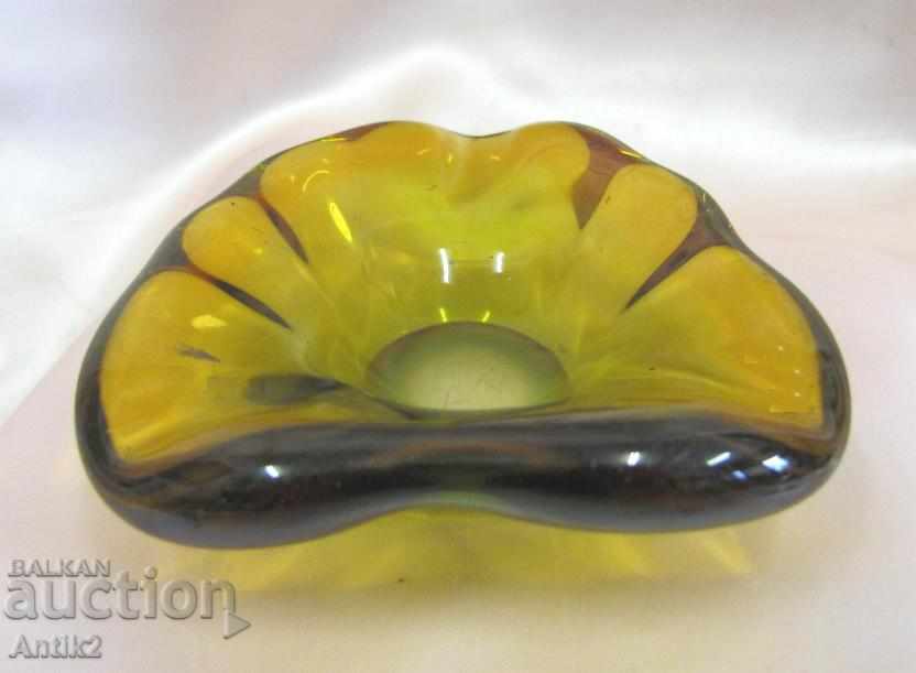 Old Crystal Glass Ashtray amber color with price 120.00 BGN | € 61.36 Old Crystal Glass Ashtray amber color with price 120.00 BGN | € 61.36