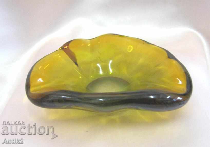 Auction Old Crystal Glass Ashtray amber color Auction Old Crystal Glass Ashtray amber color