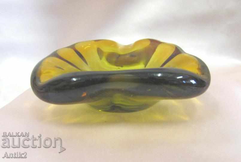 Old Crystal Glass Ashtray amber color - 5 Old Crystal Glass Ashtray amber color - 5