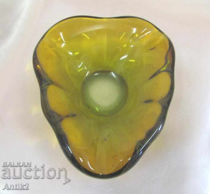 Old Crystal Glass Ashtray amber color - 6 Old Crystal Glass Ashtray amber color - 6