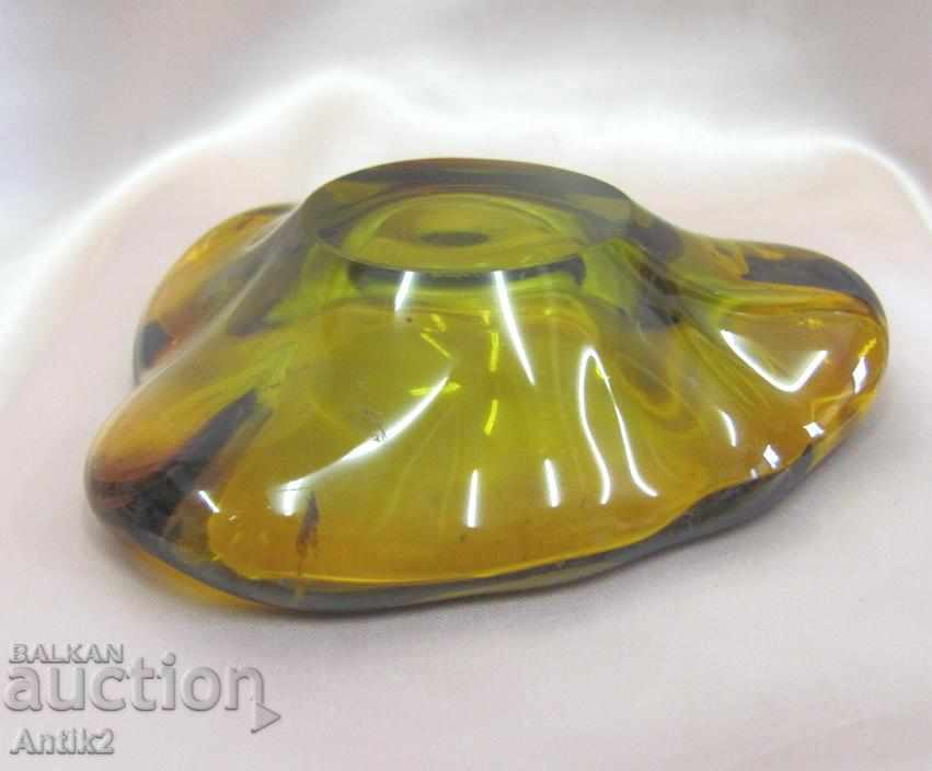 Old Crystal Glass Ashtray amber color - 7 Old Crystal Glass Ashtray amber color - 7