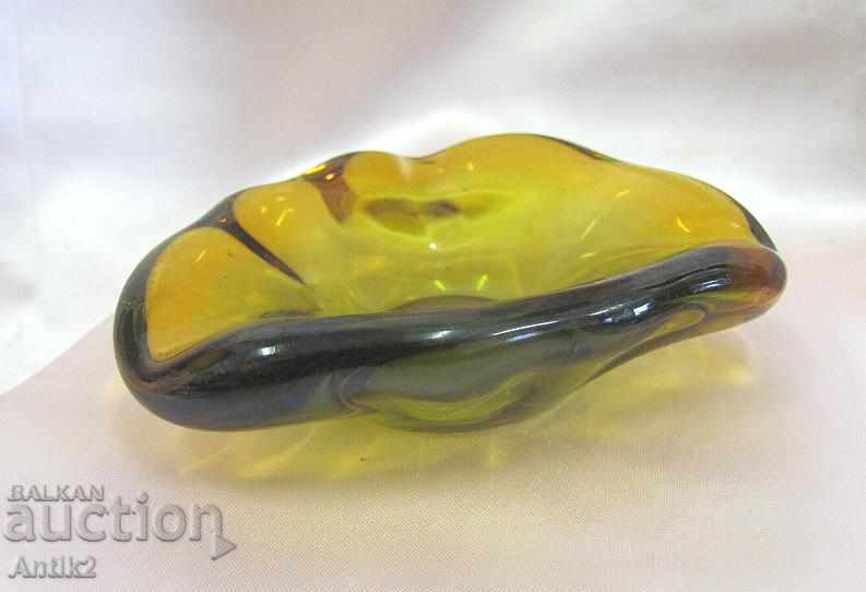 Old Crystal Glass Ashtray amber color