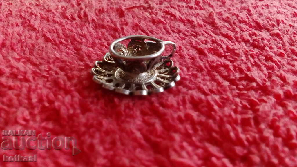 Old silver pendant filigree cup spoon saucer coffee - 5 Old silver pendant filigree cup spoon saucer coffee - 5