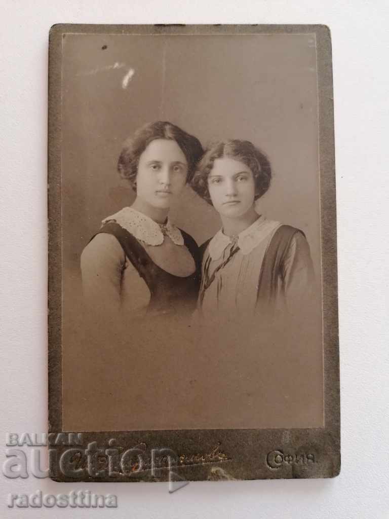 Photo cardboard photograph Iv. Karastoyanov young women Photo cardboard photograph Iv. Karastoyanov young women