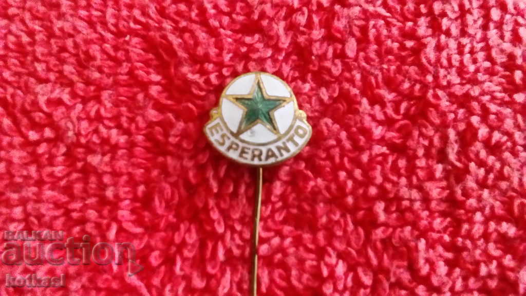 Old bronze needle badge enamel Esperanto ESPERANTO