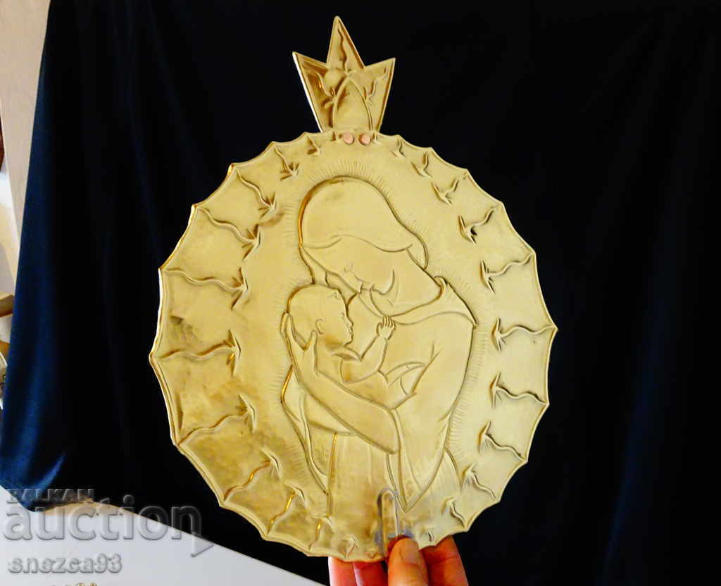 Auction  Antique brass icon of the Virgin Mary.