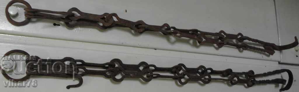 Auction Forged chain 2 pieces lot with hook, hearth hook Auction Forged chain 2 pieces lot with hook, hearth hook
