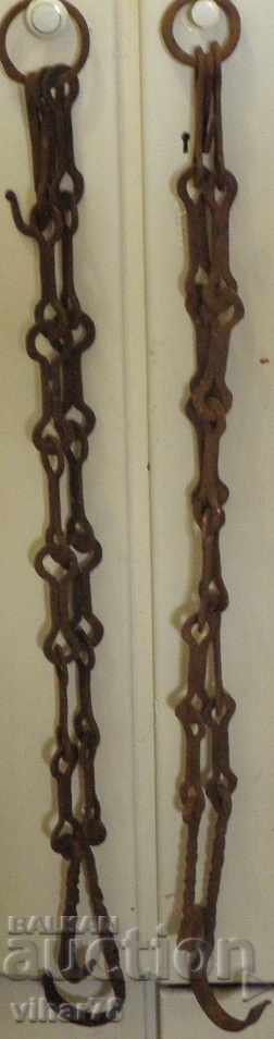 Forged chain 2 pieces lot with hook, hearth hook