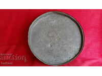 Old copper tray diameter 42 cm. marked DM DG