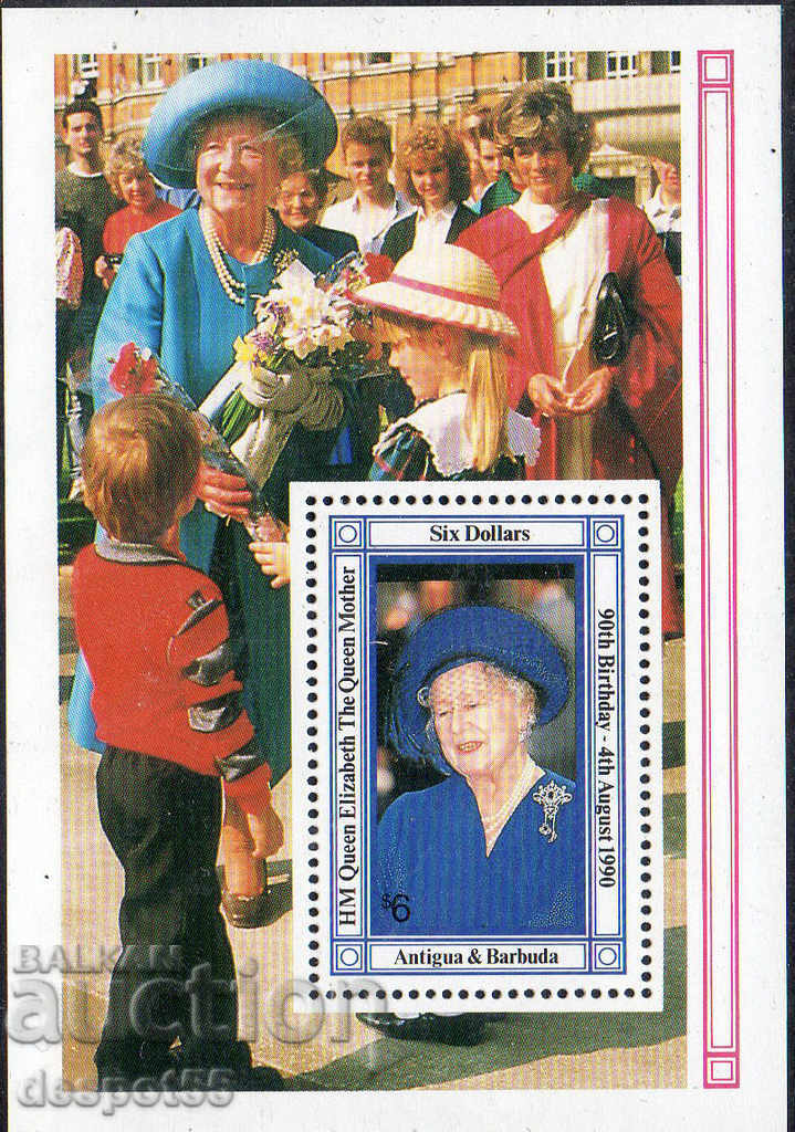 1990. Antigua and Barbuda. Queen Mother of 90. Block.