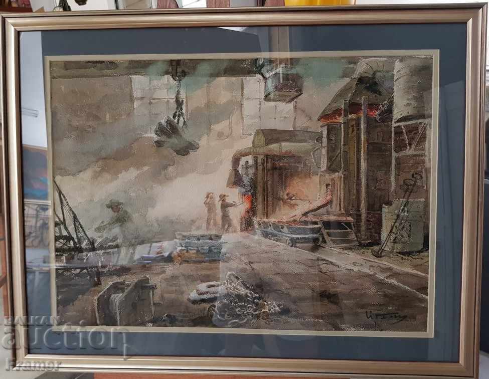 Pictura de Jordan Geshev Learna Metalurgiști acuarelă mare