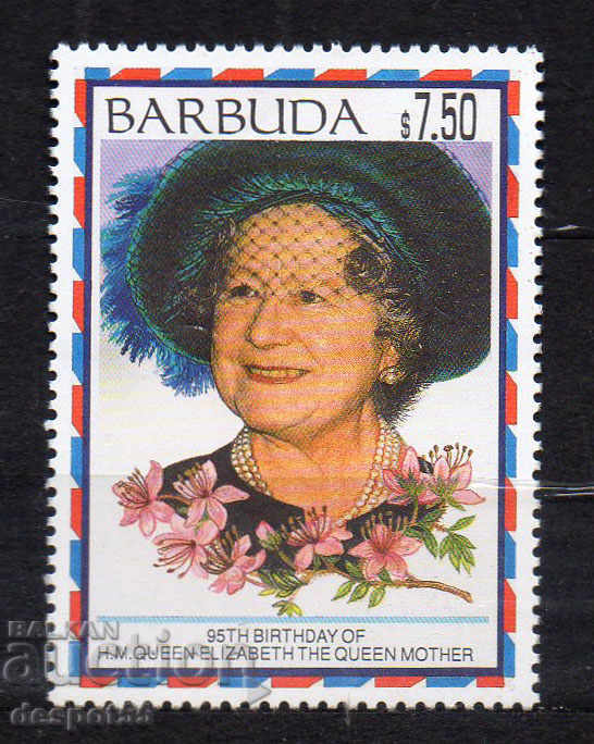 1995. Барбуда. 95 г. от рождението на  кралицата майка.