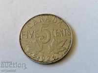 Canada 5 cents 1924 nickel