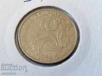 10 franci Franța 1986 g Nichel
