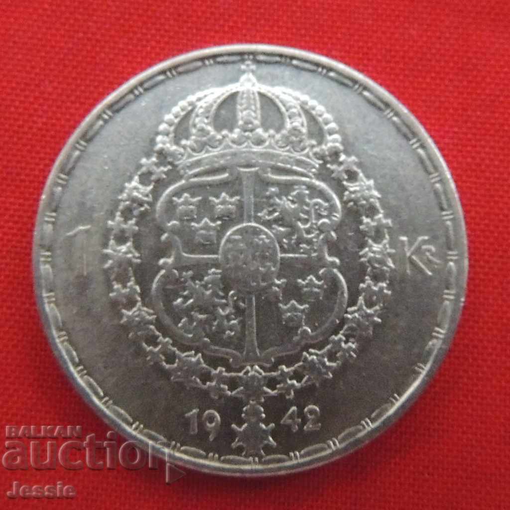 1 крона 1942 г. сребро Швеция