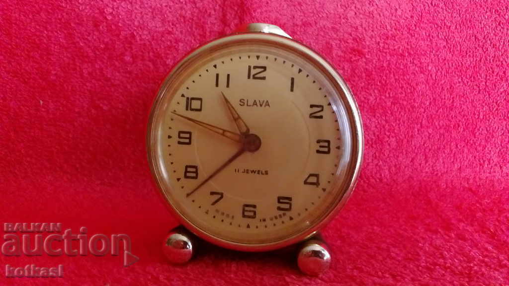 Old Soc Clock Alarm Clock Slava SLSVA Mother of Pearl USSR Russia