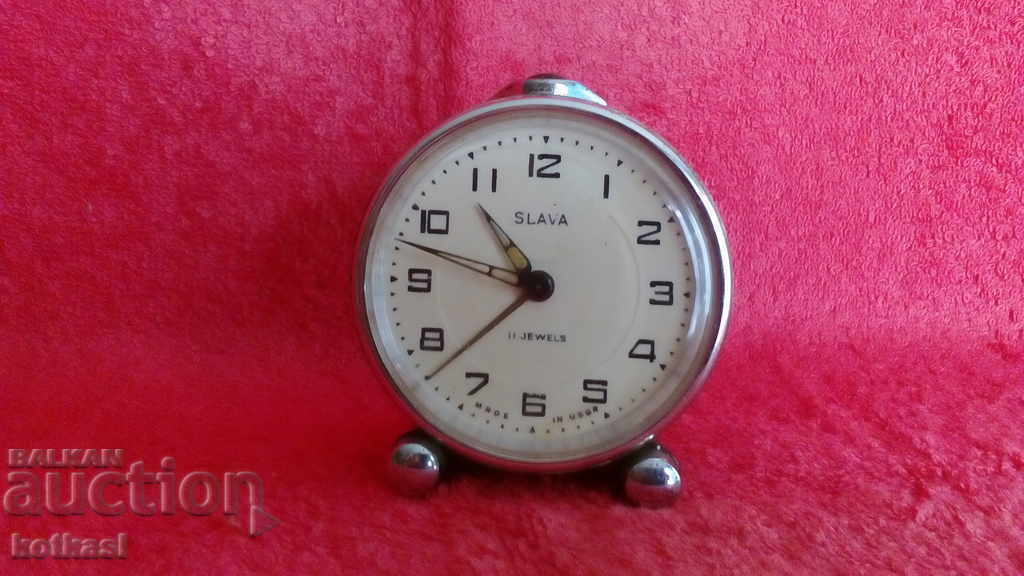 Old Social Mother of Pearl Clock Alarm Clock Slava SLAVA USSR Russia