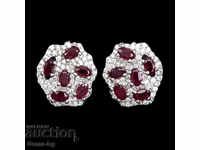 Set of earrings and ring with rubies and zircons