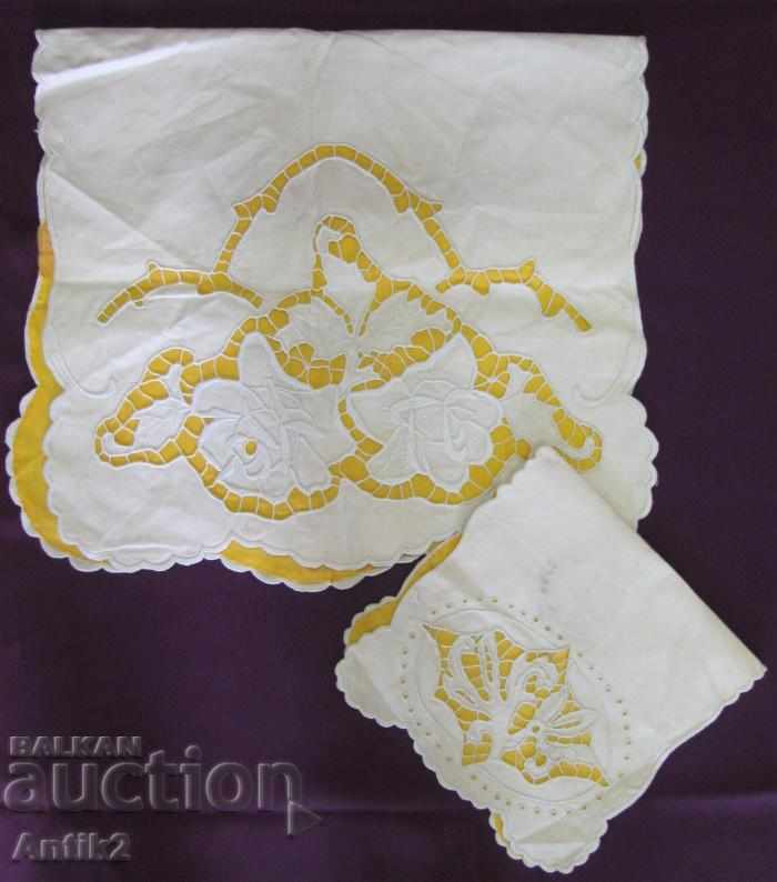 19th century 2 pieces Tablecloths cut embroidery
