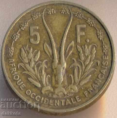French West Africa 5 Francs 1956 with price 5.00 BGN | € 2.56 French West Africa 5 Francs 1956 with price 5.00 BGN | € 2.56