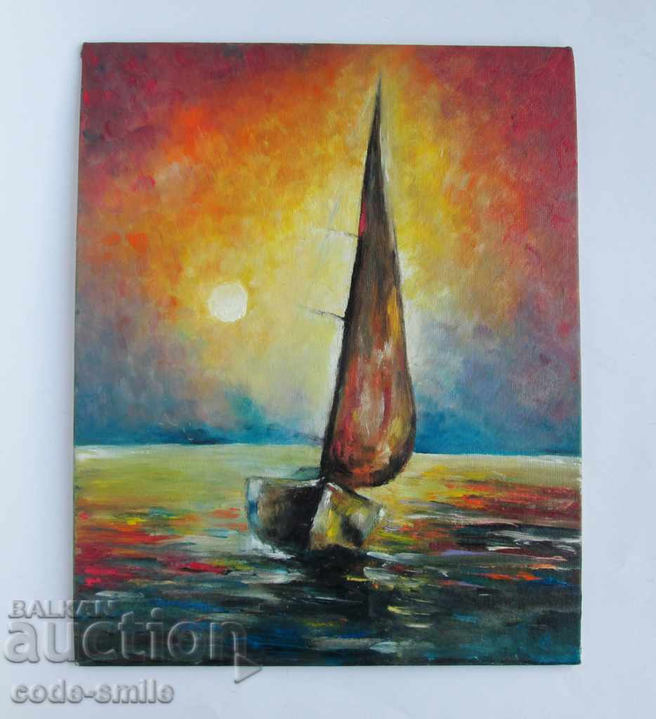 Picture "sailboat" seascape painting drawing oil with price 100.00 BGN | € 51.13 Picture "sailboat" seascape painting drawing oil with price 100.00 BGN | € 51.13