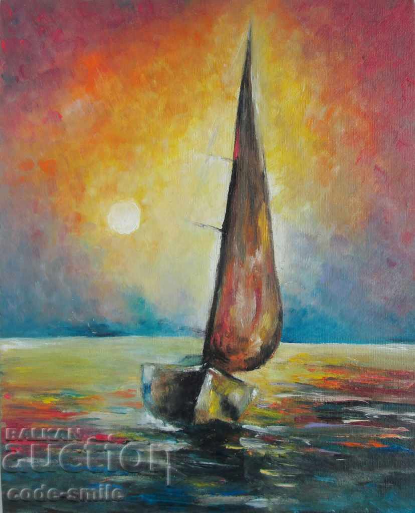 Picture "sailboat" seascape painting drawing oil