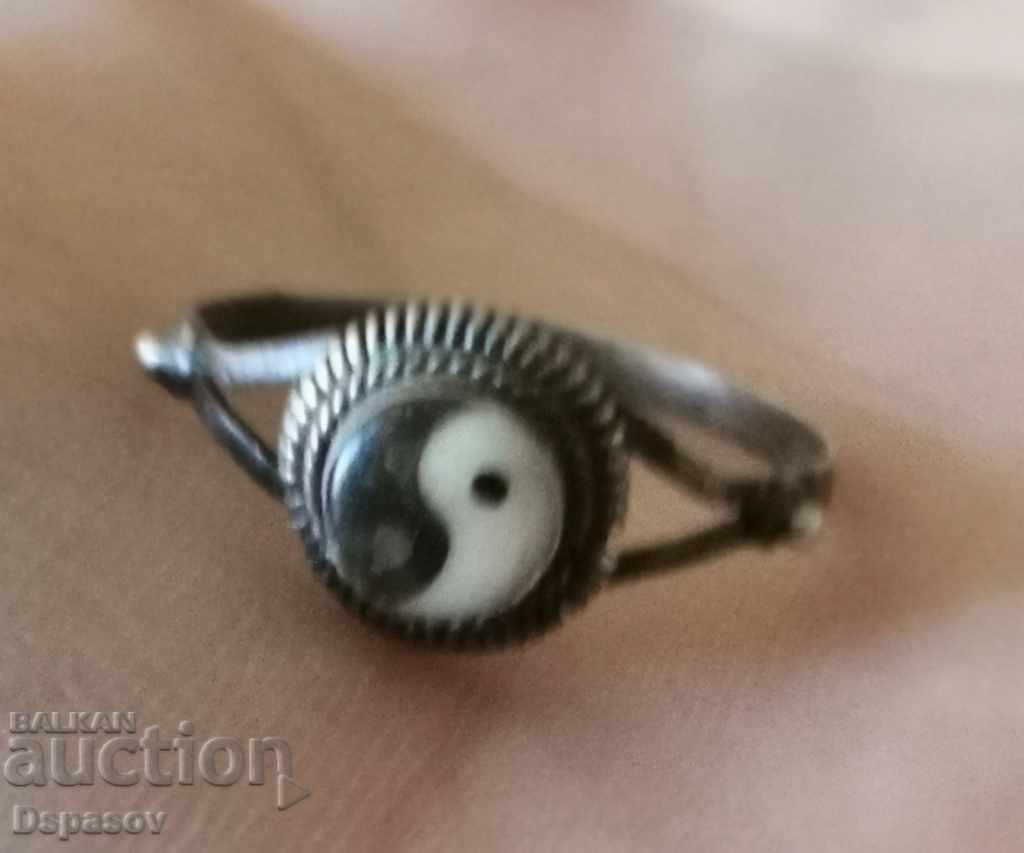 Ancient Silver Ring of Yin and Yang by Bone and Horn