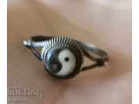 Ancient Silver Ring of Yin and Yang by Bone and Horn