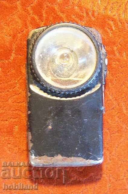 antique metal flashlight - battery 4.5 in.