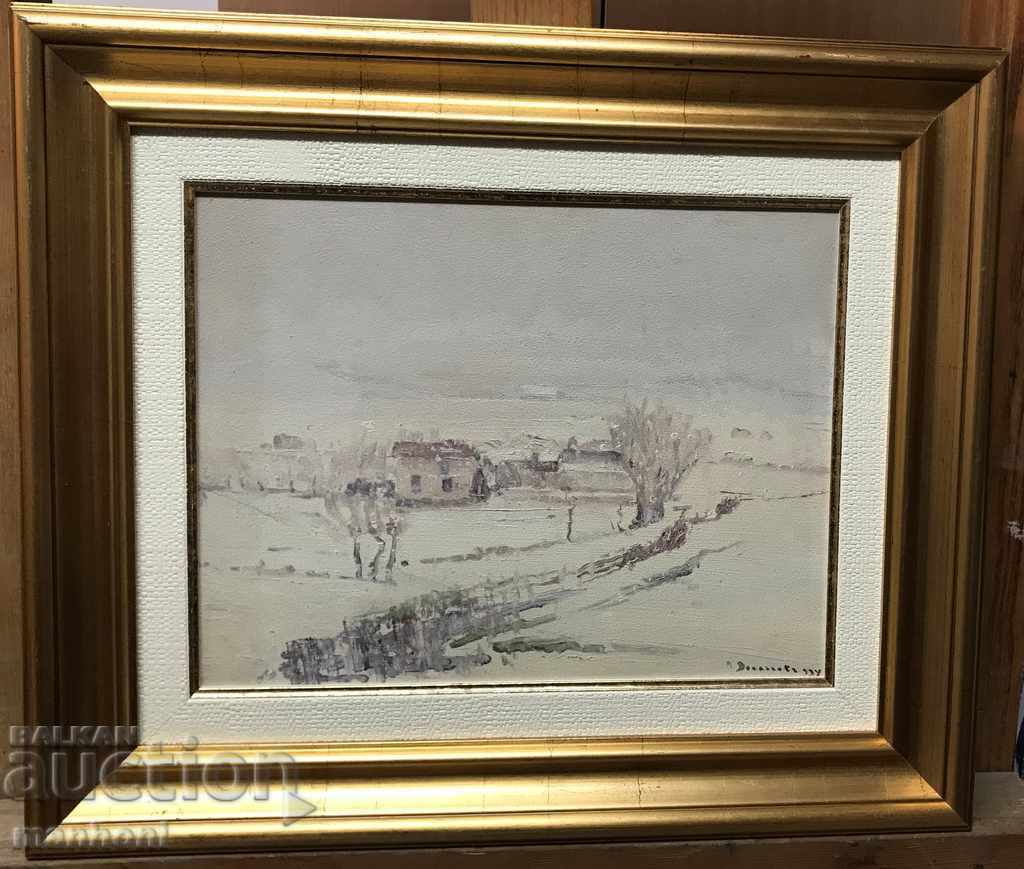 1414 Luben Doganov Winter Landscape oil cardboard signed 1934