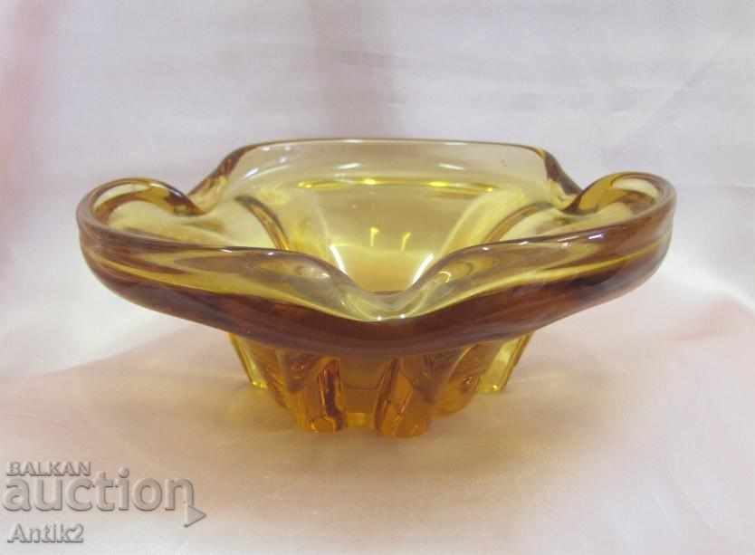 Παράδοση Παλιά κρυστάλλινα κεχριμπάρι γυάλινο τασάκι Παράδοση Παλιά κρυστάλλινα κεχριμπάρι γυάλινο τασάκι