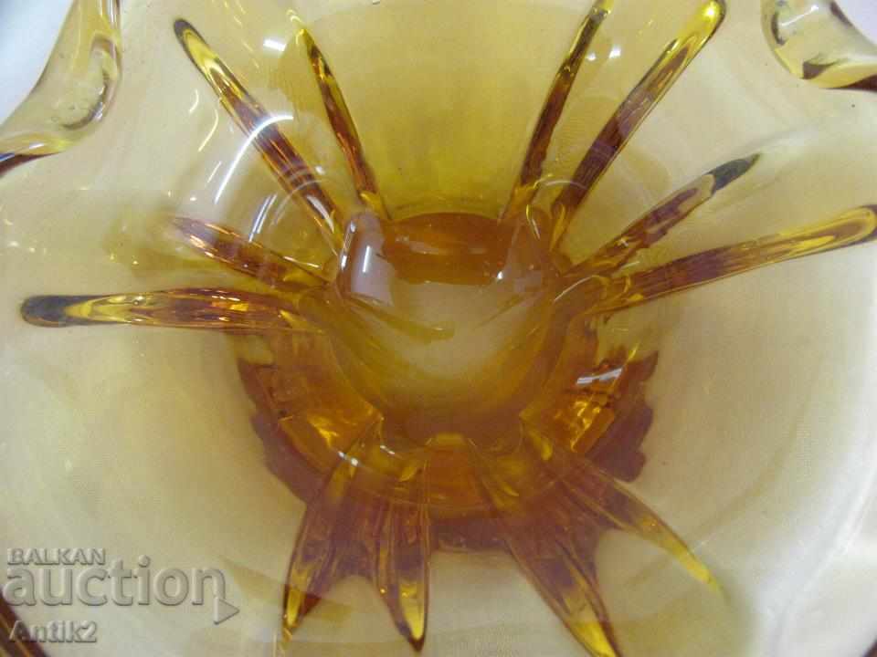 Παλιά κρυστάλλινα κεχριμπάρι γυάλινο τασάκι - 5 Παλιά κρυστάλλινα κεχριμπάρι γυάλινο τασάκι - 5