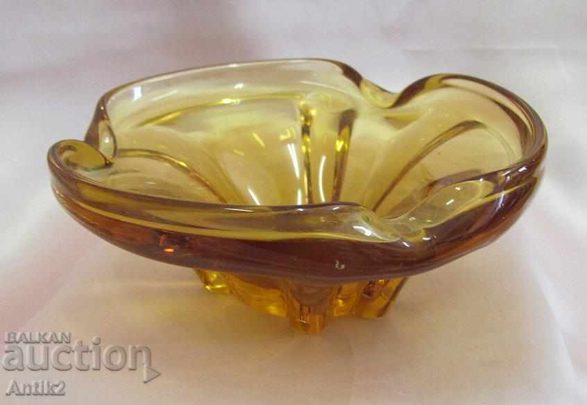 Παλιά κρυστάλλινα κεχριμπάρι γυάλινο τασάκι - 6 Παλιά κρυστάλλινα κεχριμπάρι γυάλινο τασάκι - 6