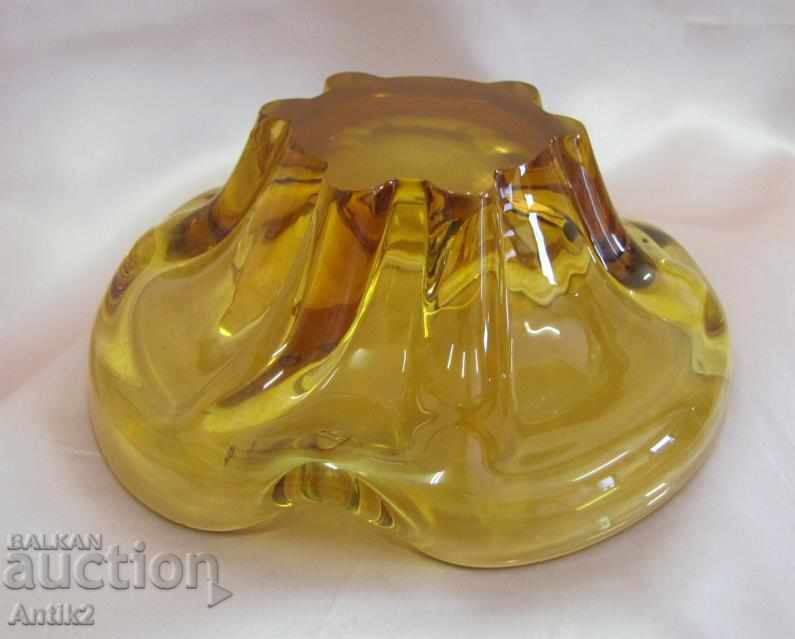 Παλιά κρυστάλλινα κεχριμπάρι γυάλινο τασάκι - 7 Παλιά κρυστάλλινα κεχριμπάρι γυάλινο τασάκι - 7