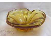 Old Crystal Amber Glass Ashtray