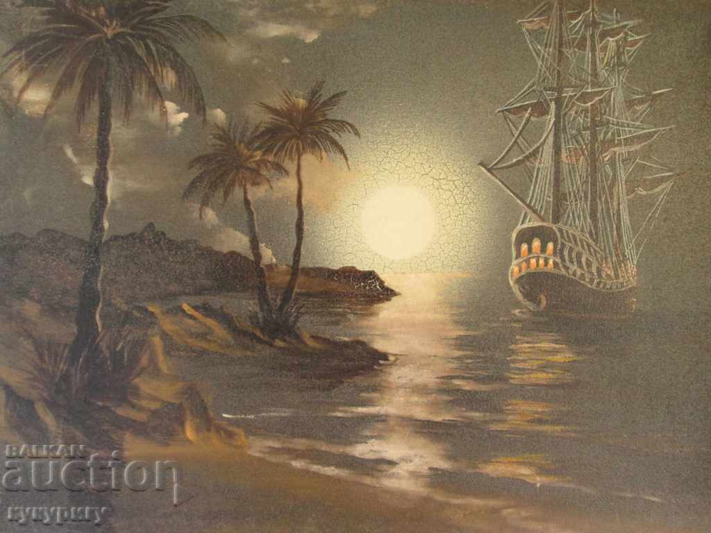 Delivery of Old painting Night Sea Landscape oil on canvas Delivery of Old painting Night Sea Landscape oil on canvas