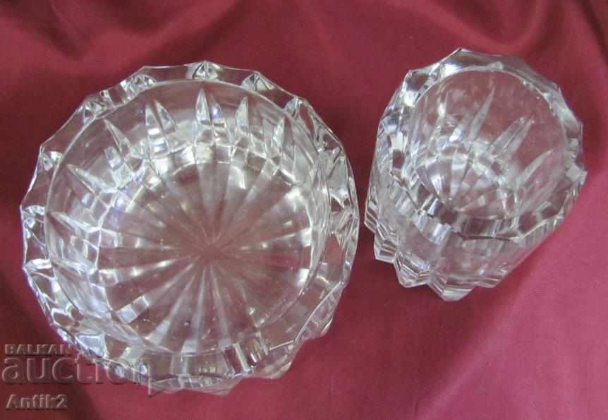 Auction Old Crystal Glass Set Ashtray & Cigarette Cup Auction Old Crystal Glass Set Ashtray & Cigarette Cup