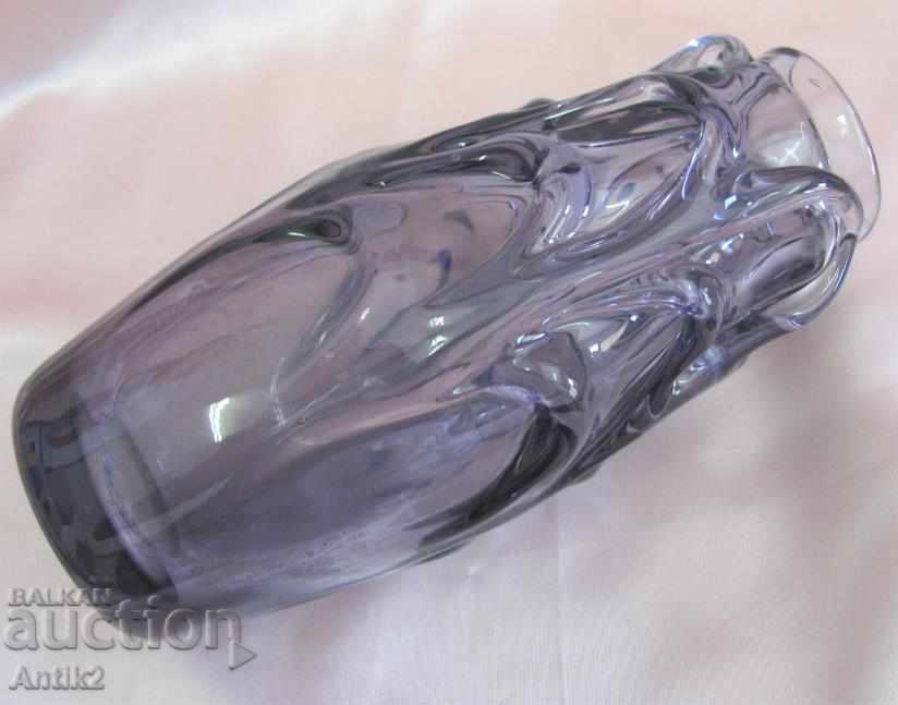 Old Murano Crystal Glass Solid Purple Vase - 7 Old Murano Crystal Glass Solid Purple Vase - 7