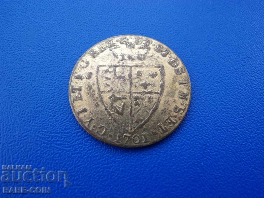 VI (100)   Англия    ½  Пени   1701  Позлата