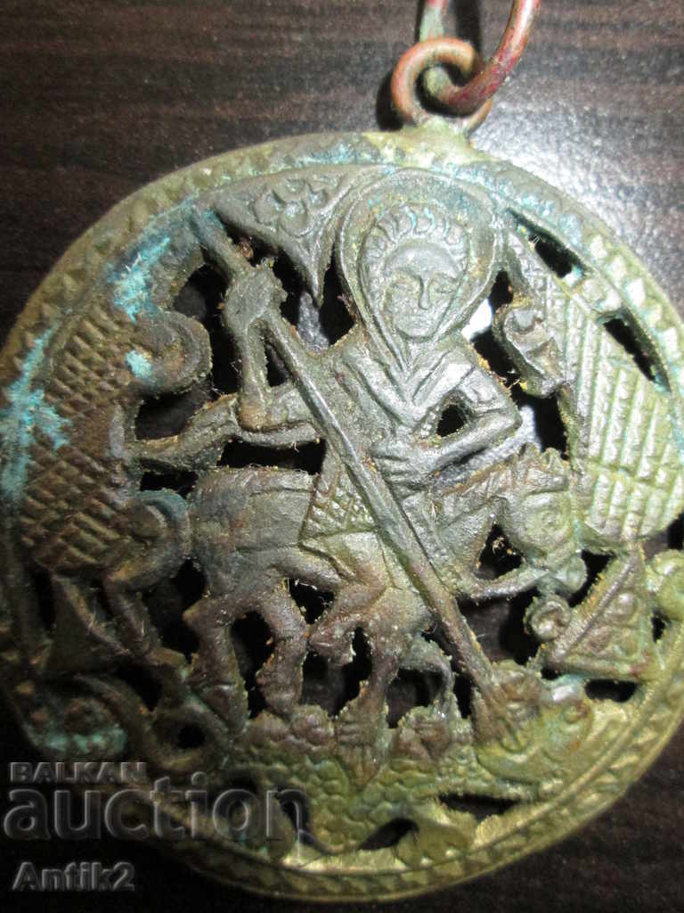 19c. vechi medalion de bronz Sfântul Gheorghe cu preț 250.00 BGN | € 127.82